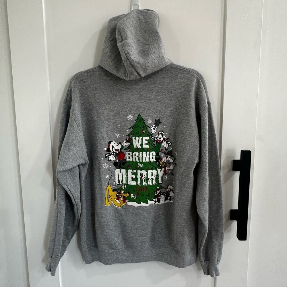 Disney Parks 2019 Holiday "We Bring the Merry" Gray Zip Up Hoodie - Medium - Picture 2 of 8